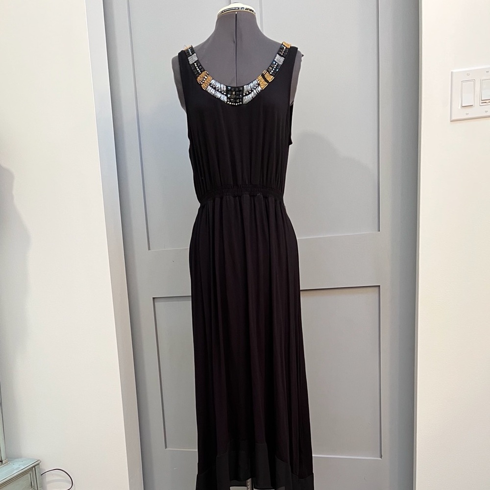 Black Maxi Dress with Beaded Trim